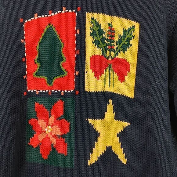 Liz Claiborne LizSport Chunky Knit Long Sleeve Cotton Holiday Sweater Size M - Picture 7 of 9